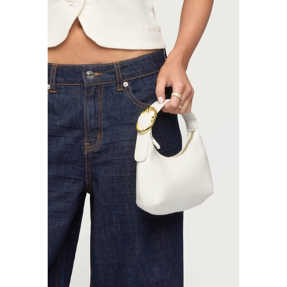Edikted White Mini Hobo Bag Faux Leather Gold Buckle Shoulder Bag Y2K Aesthetic